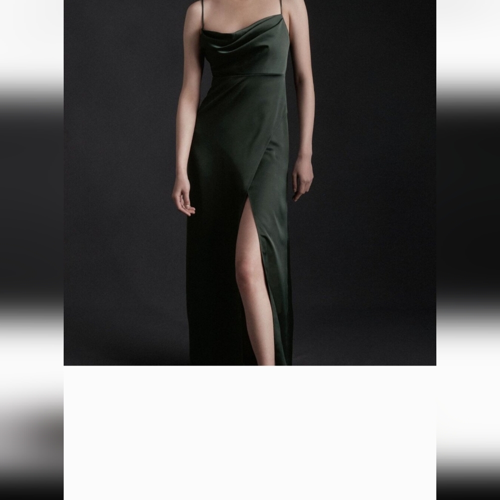 BHLDN Elegant Green Satin Evening Dress